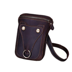 Black LEATHER MENS Belt Pouch Ox Mini Messenger Bag Belt Holster Waist Bag For Men - iwalletsmen