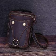 Black LEATHER MENS Belt Pouch Ox Mini Messenger Bag Belt Holster Waist Bag For Men - iwalletsmen