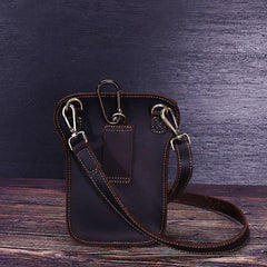 Black LEATHER MENS Belt Pouch Ox Mini Messenger Bag Belt Holster Waist Bag For Men - iwalletsmen