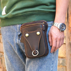 Black LEATHER MENS Belt Pouch Ox Mini Messenger Bag Belt Holster Waist Bag For Men - iwalletsmen