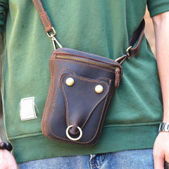 Black LEATHER MENS Belt Pouch Ox Mini Messenger Bag Belt Holster Waist Bag For Men - iwalletsmen