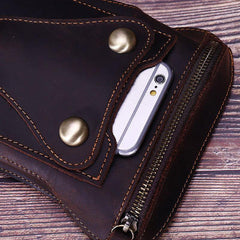 Black LEATHER MENS Belt Pouch Ox Mini Messenger Bag Belt Holster Waist Bag For Men - iwalletsmen