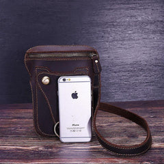 Black LEATHER MENS Belt Pouch Ox Mini Messenger Bag Belt Holster Waist Bag For Men - iwalletsmen
