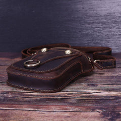 Black LEATHER MENS Belt Pouch Ox Mini Messenger Bag Belt Holster Waist Bag For Men - iwalletsmen