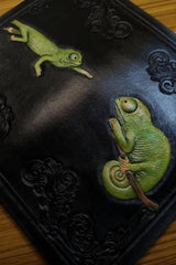 Badass Black Leather Men's Chameleon Biker Wallet Handmade Tooled Zipper Long Wallets For Men - iwalletsmen