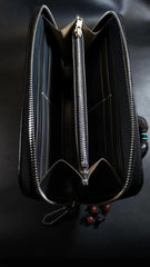 Badass Black Leather Men's Chinese Monster Long Biker Wallet Handmade Tooled Zipper Long Wallets For Men - iwalletsmen
