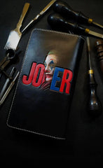 Badass Black Leather Men's Joker Long Biker Wallet Handmade Tooled Zipper Long Wallets For Men - iwalletsmen