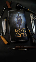 Badass Leather Men's Kobe Bryant Long Wallet Handmade Tooled Zipper Long Wallets For Men - iwalletsmen
