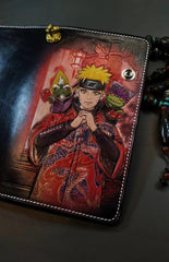 Badass Black Leather Men's Naruto Long Biker Wallet Handmade Tooled Zipper Long Wallets For Men - iwalletsmen