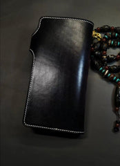 Badass Black Leather Men's Naruto Long Biker Wallet Handmade Tooled Zipper Long Wallets For Men - iwalletsmen