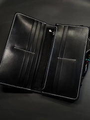 Badass Black Leather Men's Naruto Long Biker Wallet Handmade Tooled Zipper Long Wallets For Men - iwalletsmen