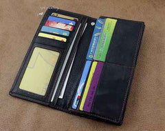 Badass Black Leather Men's Punk Long Biker Chain Wallet Cool Black Bifold Long Wallets with Chain For Men - iwalletsmen