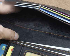 Badass Black Leather Men's Punk Long Biker Chain Wallet Cool Black Bifold Long Wallets with Chain For Men - iwalletsmen