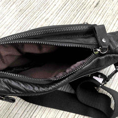 Badass Black Leather Men's Sling Bag Punk Chest Bag Rivet One shoulder Backpack Phone Bag For Men - iwalletsmen