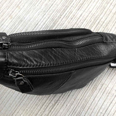 Badass Black Leather Men's Sling Bag Punk Chest Bag Rivet One shoulder Backpack Phone Bag For Men - iwalletsmen