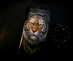 Badass Black Leather Men's Tiger Long Biker Wallet Handmade Tooled Zipper Long Wallet For Men - iwalletsmen
