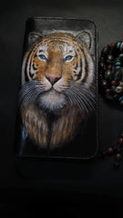 Badass Black Leather Men's Tiger King Long Biker Wallet Handmade Tooled Zipper Long Wallets For Men - iwalletsmen