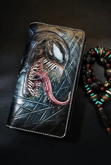 Badass Black Leather Men's Venom Long Biker Wallet Handmade Tooled Zipper Long Wallets For Men - iwalletsmen