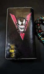 Badass Black Leather Men's Venom Long Biker Wallet Handmade Tooled Zipper Long Wallets For Men - iwalletsmen