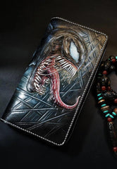 Badass Black Leather Men's Venom Long Biker Wallet Handmade Tooled Zipper Long Wallets For Men - iwalletsmen