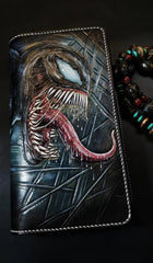 Badass Black Leather Men's Venom Long Biker Wallet Handmade Tooled Zipper Long Wallets For Men - iwalletsmen