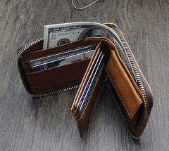 Badass Brown Leather Men's Bifold Small Biker Wallet Chain Wallet Wallet with chain For Men - iwalletsmen