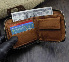 Badass Brown Leather Men's Bifold Small Biker Wallet Chain Wallet Wallet with chain For Men - iwalletsmen
