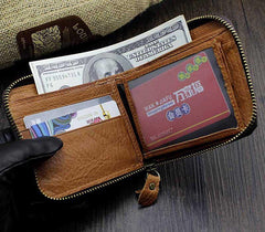 Badass Brown Leather Men's Bifold Small Biker Wallet Chain Wallet Wallet with chain For Men - iwalletsmen