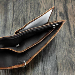 Badass Brown Leather Men's Bifold Small Biker Wallets Chain Wallet Brown Wallet with chain For Men - iwalletsmen