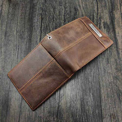 Badass Brown Leather Men's Bifold Small Biker Wallets Chain Wallet Brown Wallet with chain For Men - iwalletsmen