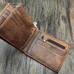 Badass Brown Leather Men's Bifold Small Biker Wallets Chain Wallet Brown Wallet with chain For Men - iwalletsmen