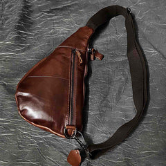 Badass Brown Leather Men's Sling Bags Chest Bag Brown One shoulder Backpack Sling Bag For Men - iwalletsmen