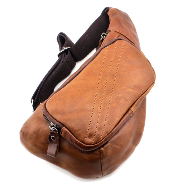 Brown Leather Men's Sling Bags Chest Bags Badass Brown One shoulder Backpack Sling Bag For Men - iwalletsmen