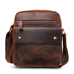 Vintage Brown Leather Messenger Bag Men's Vertical Side Bag Small Vertical Courier Bag For Men - iwalletsmen