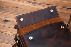Vintage Brown Leather Messenger Bag Men's Vertical Side Bag Small Vertical Courier Bag For Men - iwalletsmen