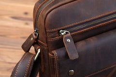 Vintage Brown Leather Messenger Bag Men's Vertical Side Bag Small Vertical Courier Bag For Men - iwalletsmen
