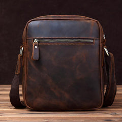 Vintage Brown Leather Messenger Bag Men's Vertical Side Bag Small Vertical Courier Bag For Men - iwalletsmen