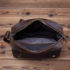 Vintage Brown Leather Messenger Bag Men's Vertical Side Bag Small Vertical Courier Bag For Men - iwalletsmen