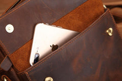 Vintage Brown Leather Messenger Bag Men's Vertical Side Bag Small Vertical Courier Bag For Men - iwalletsmen