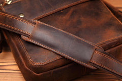 Vintage Brown Leather Messenger Bag Men's Vertical Side Bag Small Vertical Courier Bag For Men - iwalletsmen