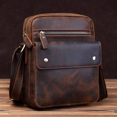Vintage Brown Leather Messenger Bag Men's Vertical Side Bag Small Vertical Courier Bag For Men - iwalletsmen