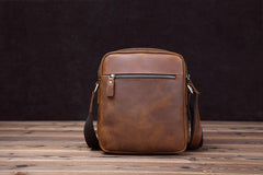 Vintage Brown Leather Messenger Bag Men's Vertical Side Bag Small Vertical Courier Bag For Men - iwalletsmen