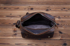 Vintage Brown Leather Messenger Bag Men's Vertical Side Bag Small Vertical Courier Bag For Men - iwalletsmen
