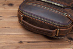 Small Brown Leather Messenger Bag Men's Vertical Side Bag Mini Vertical HandBag Courier Bag For Men - iwalletsmen