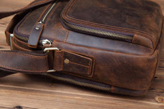 Small Brown Leather Messenger Bag Men's Vertical Side Bag Mini Vertical HandBag Courier Bag For Men - iwalletsmen