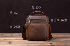 Small Brown Leather Messenger Bag Men's Vertical Side Bag Mini Vertical HandBag Courier Bag For Men - iwalletsmen