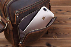 Small Brown Leather Messenger Bag Men's Vertical Side Bag Mini Vertical HandBag Courier Bag For Men - iwalletsmen