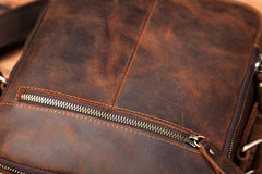 Small Brown Leather Messenger Bag Men's Vertical Side Bag Mini Vertical HandBag Courier Bag For Men - iwalletsmen