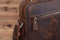 Small Brown Leather Messenger Bag Men's Vertical Side Bag Mini Vertical HandBag Courier Bag For Men - iwalletsmen