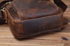 Small Brown Leather Messenger Bag Men's Vertical Side Bag Mini Vertical HandBag Courier Bag For Men - iwalletsmen